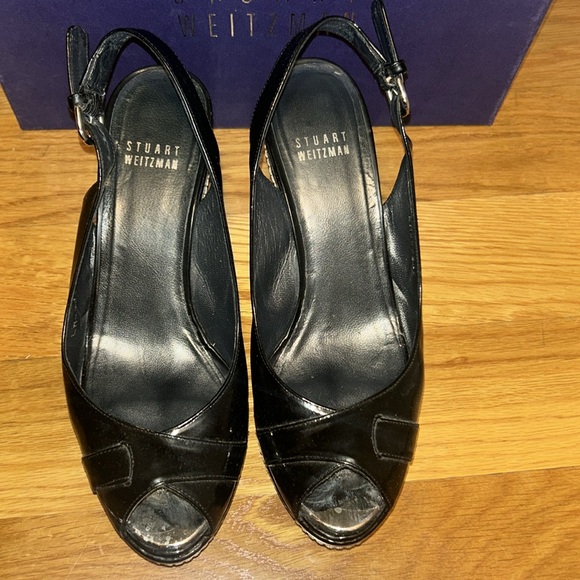 Stuart Weitzman Black Patent Capexcise Wedge in 7 - Picture 2 of 7